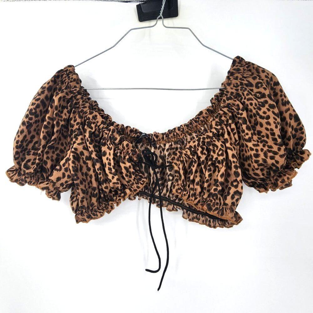 SHEIN Leopard Print Tie Front Crop Top - Size 2